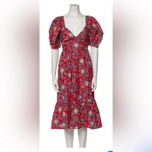 House of Harlow REVOLVE 1960 Red Floral Puff Sleeve Midi Dress Size L